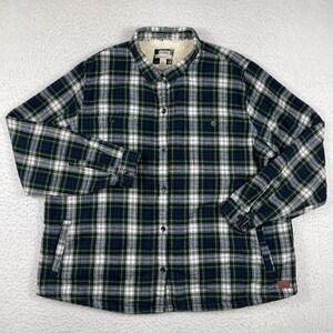 L.L.Bean Shirt Jacket Womens 3X Green Plaid Sherpa Lined Flannel Relaxed Fit